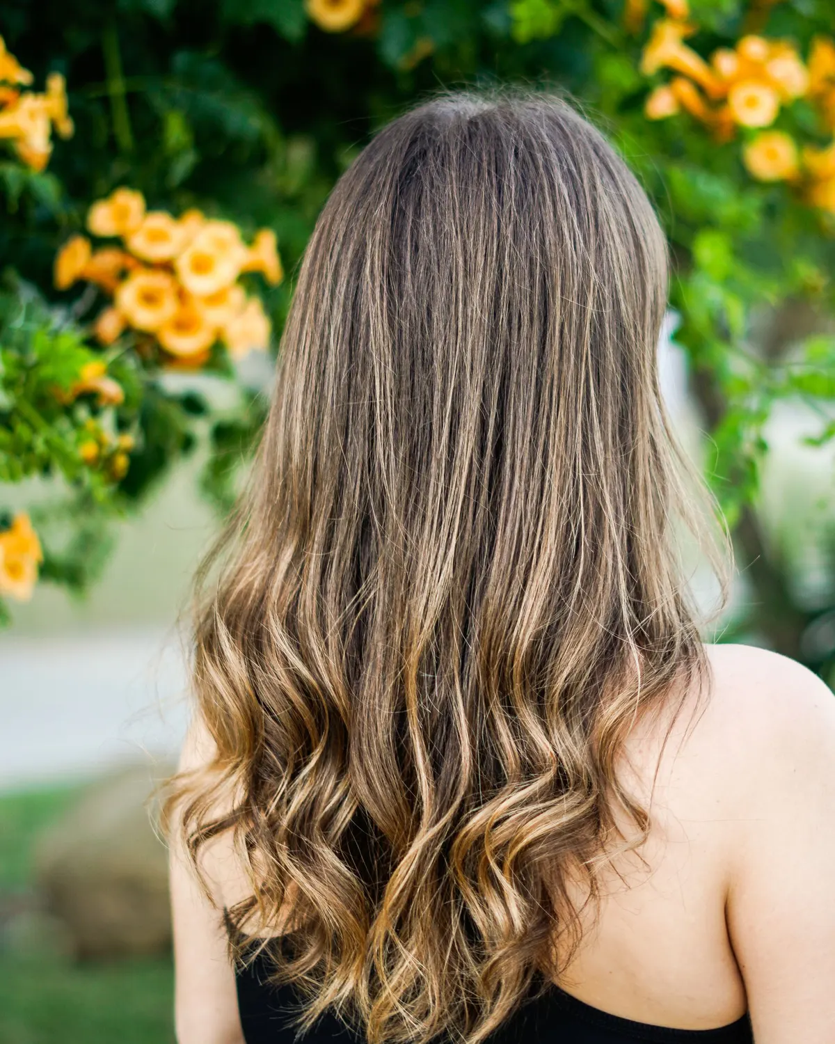 Medové balayage na dlouhé vlasy